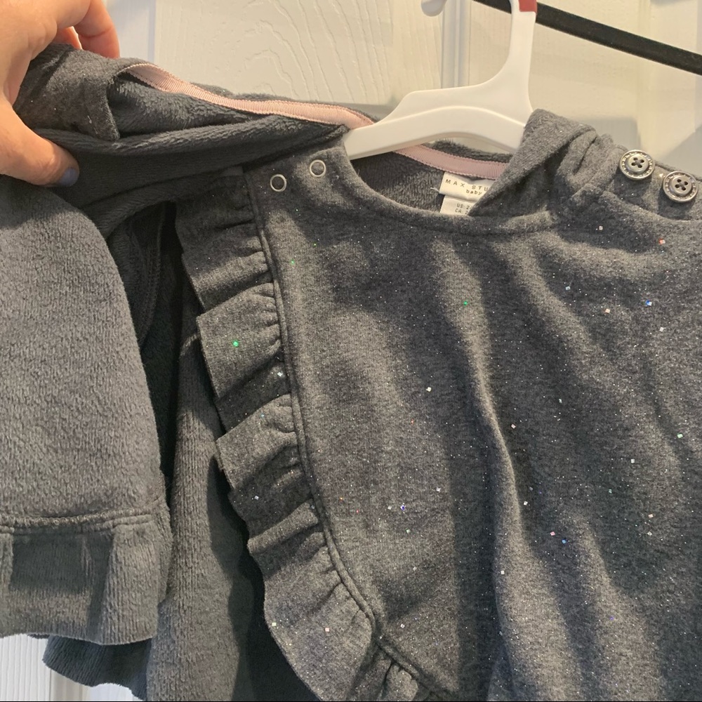 Max Studio Baby Grey Sparkle Hoodie Poncho Cape- 24 Months - Picture 5 of 6